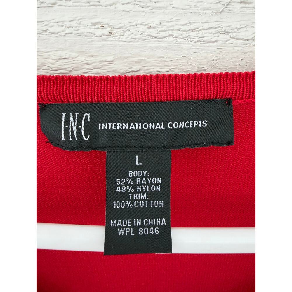 INC International Concepts Red Ruffle Shoulder V-Neck Sweater Top Size M/L - Picture 6 of 6